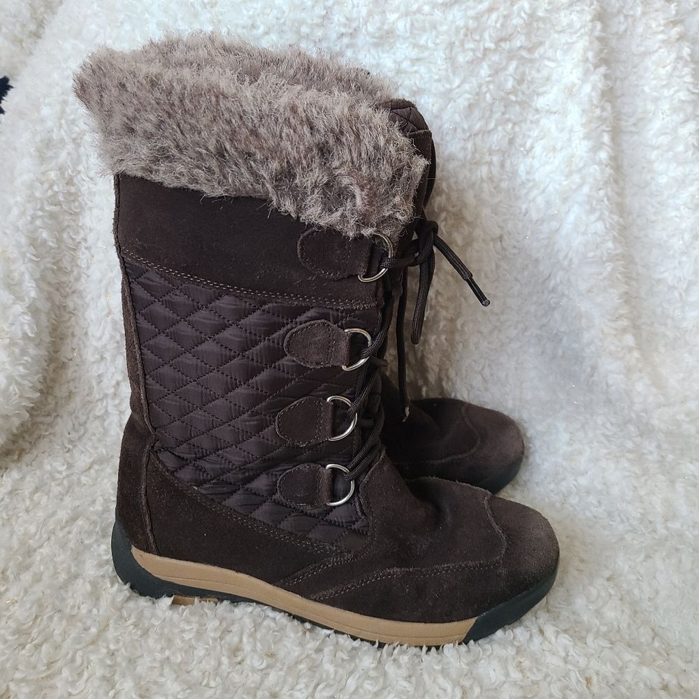 Land's End Waterproof Quilted Suede Laceup Snow Winter‎ Boots sz 8.5